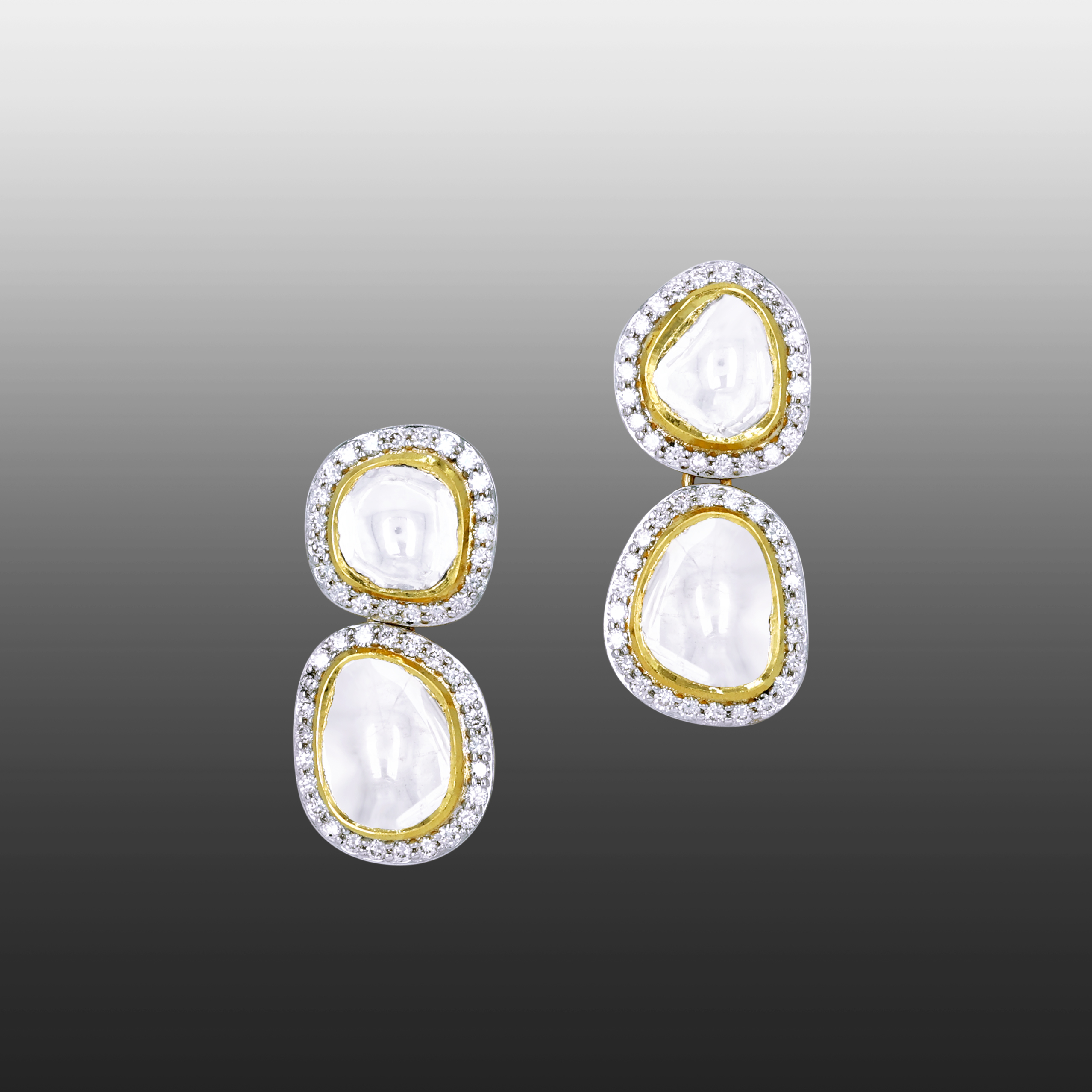 Two-Tier Polki Earrings with Diamond Border